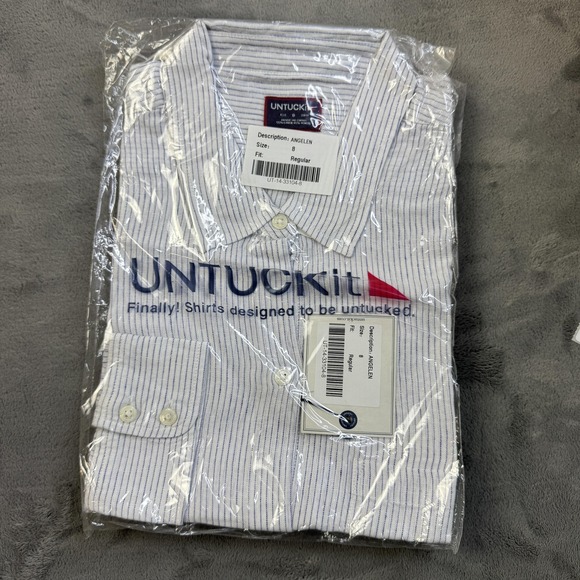 UNTUCKit Tops - Untuckit Shirt Womens 8 White Blue Striped Angelen Linen Tencel Button Up New‎